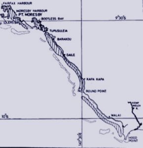 Hatched area from Port Moresby to Wood Point shows distribution of red tide in 1972–73