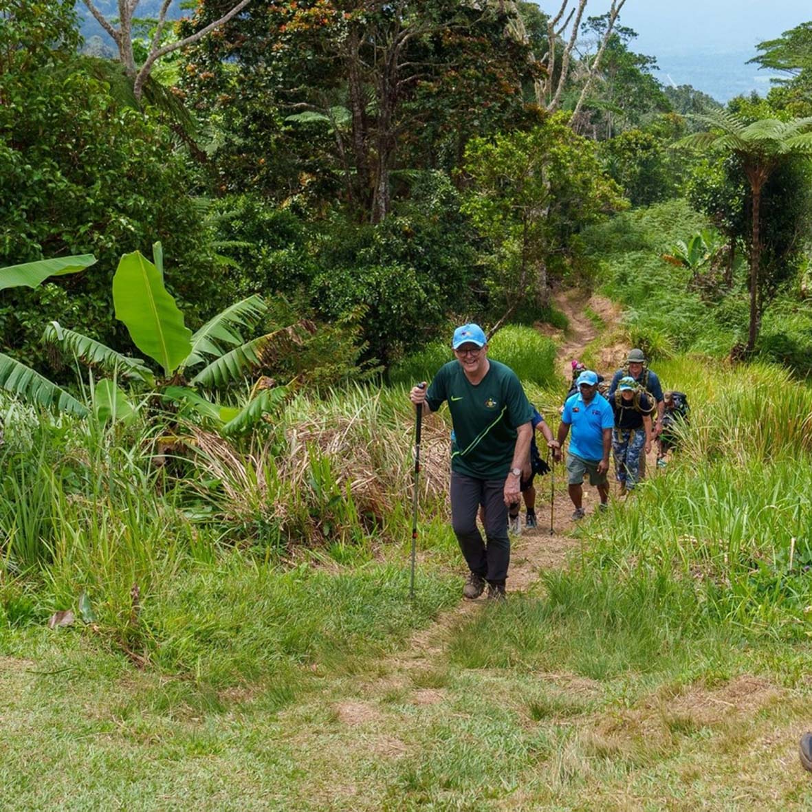 Australian Prime Minister Anthony Albanese coming into Isurava Village